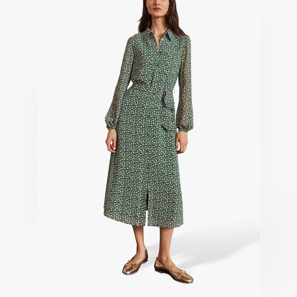 Boden Abigail Palm Leaf Floral Print Shirt Dress, Green - Picture 8 of 11